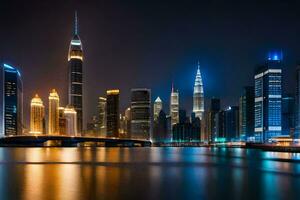 le ville horizon à nuit dans Dubai. généré par ai photo