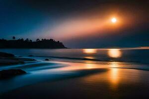 le lune monte plus de le océan et le vagues. généré par ai photo