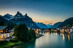 le magnifique Alpes à crépuscule. généré par ai photo