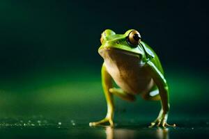 une grenouille est permanent sur ses de derrière jambes. généré par ai photo