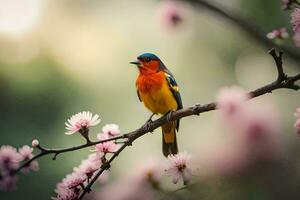 photo fond d'écran oiseau, le fleurs, printemps, le oiseau, le oiseau, le oiseau, le. généré par ai