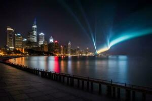 le Chicago horizon à nuit avec coloré lumières. généré par ai photo
