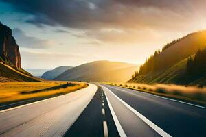 une Autoroute avec le Soleil brillant sur il. généré par ai photo