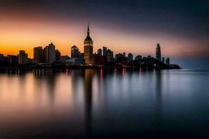 le ville horizon à le coucher du soleil dans shanghaï. généré par ai photo