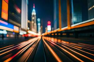 une floue image de une ville rue à nuit. généré par ai photo