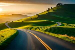 le route à le le coucher du soleil. généré par ai photo