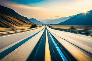 une longue exposition photographier de une Autoroute avec mouvement se brouiller. généré par ai photo