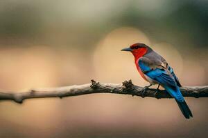 une coloré oiseau est assis sur une branche. généré par ai photo