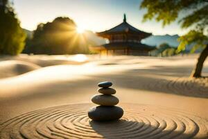 le Zen jardin à le Japonais temple. généré par ai photo