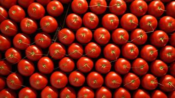 une bouquet de rouge tomates sur une tableau. le tomates sont de différent formes et tailles, création une visuellement attirant afficher. ai génératif photo