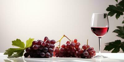 une image isolé blanc Contexte avec une verre de rouge du vin entouré rouge raisin, ai génératif photo