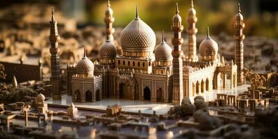 une magnifique et luxueux miniature mosquée, génératif ai photo