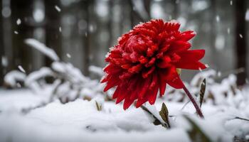 vibrant pétales de Célibataire fleur dans neige généré par ai photo