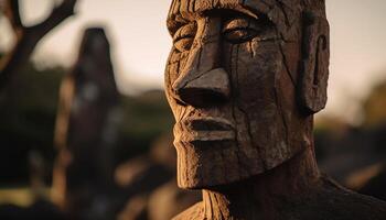 ancien bois sculpture dépeint indigène culture spiritualité généré par ai photo