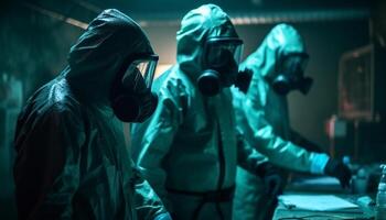 protecteur vêtements de travail protège scientifique de dangereux bactérie généré par ai photo