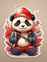 illustration de une Panda portant une rouge chapeau pour autocollants et impressions, ai généré photo