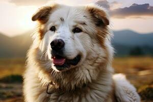 portrait de blanc alabai chien sur une nature, proche en haut photo. ai art photo