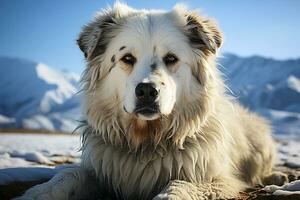 portrait de blanc alabai chien sur une nature, proche en haut photo. ai art photo