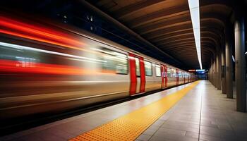 une silencieux métro gare, vide sans pour autant les passagers génératif ai photo