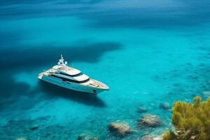 une luxe yacht ancré dans le cristal clair l'eau génératif ai photo
