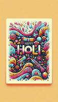 affiche avec abstrait vagues de Holi couleurs, espiègle motifs, et le mots content Holi à le centre. ai génératif photo