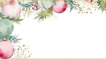 Noël frontière avec rose des balles sur blanc Contexte. aquarelle Noël et Nouveau année Contexte. ai généré photo