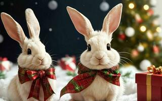 lapin célébrer Noël dans style ai généré photo