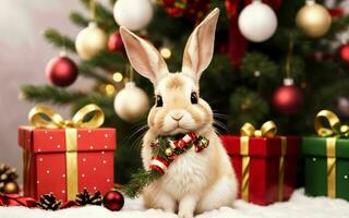 lapin célébrer Noël dans style ai généré photo