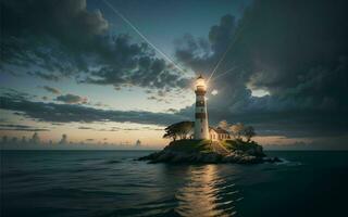 le concept de sécurité et solitude dans une petit île phare ai généré photo