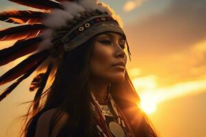 originaire de américain homme Indien tribu portrait dans de face de la nature photo