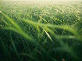 vert herbe champ dans Matin la nature Contexte. ai génératif photo