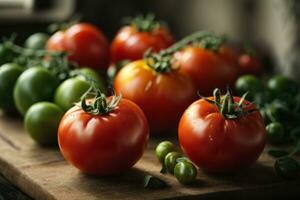 Frais rouge tomate sur le tableau. génératif ai photo