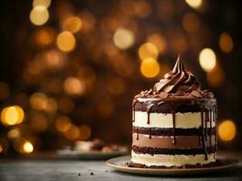 Chocolat gâteau sur flou Contexte. ai génératif photo