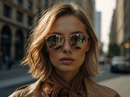 portrait de mode femme portant des lunettes de soleil sur rue.ai génératif photo