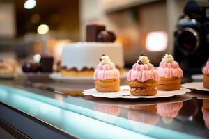 à l'intérieur une gourmet boulangerie Pâques traite sont étant magnifiquement affiché ai génératif photo