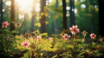 divers sortes de fleurs grandir dans le profondeurs de le Naturel forêt ai génératif photo