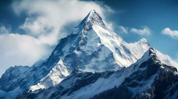 une parfait neige couvert Montagne de pointe ai génératif photo