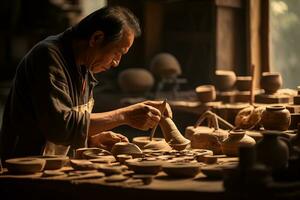 talentueux traditionnel artisans sont fabrication artisanat ai génératif photo