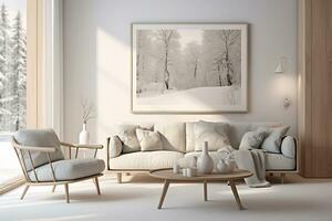 une scandinave milieu siècle Accueil minimaliste intérieur conception ai génératif photo