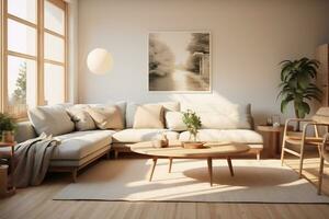 une scandinave milieu siècle Accueil minimaliste intérieur conception ai génératif photo