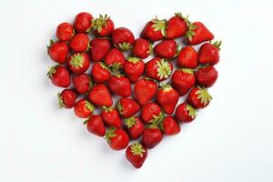 des fraises dans le forme de une cœur sur une blanc fond.ai généré photo