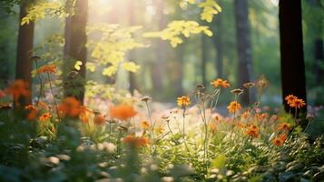 divers sortes de fleurs grandir dans le profondeurs de le Naturel forêt ai génératif photo