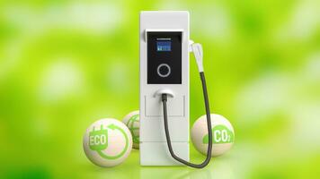 ev station sur vert bokeh Contexte pour La technologie concept 3d le rendu photo