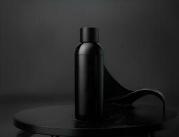 plaine noir bouteille maquette pour produit La publicité besoins, ai généré. photo