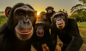 immerger toi même dans le monde de chimpanzés avec une étourdissant la photographie selfie. création en utilisant génératif ai outils photo