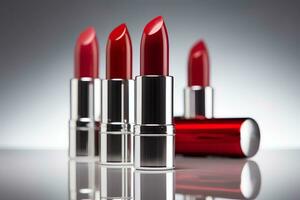 rouge rouge à lèvres groupe, cosmétique et maquillage produit, photoréaliste image, commercial publicité. ai génératif illustration. photo
