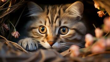 une curieuse chat image, une magnifique animal de compagnie animal Contexte image, ai généré photo