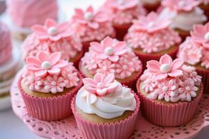 coeur rose petits gâteaux dans Floraison - ai généré photo