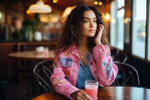 à la mode rose denim Regardez pour femmes - ai généré photo