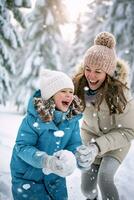 hiver collage Activités avec peu les filles et les mères - ai généré photo